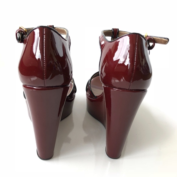 Marni Black Burgundy Patent Leather Wedge Heels - Picture 6 of 7